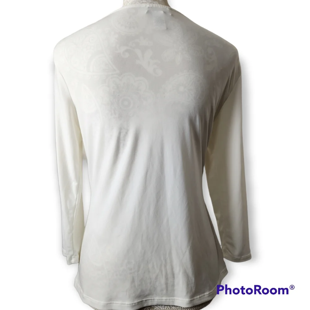 Carmen Marc Valvo Ivory cutout blouse size medium - Picture 4 of 9